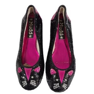 Mudd Mouse Cat Face Pink Black Sequined Ballet Flats Womens Size 9.5M Shoes